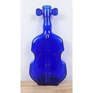 Vintage Cobalt Blue Violin Shaped Bottle Cello Decanter Bud Vase Decor 8” H #5